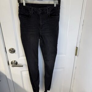 All Saints Dax Asymmetric Raw Hem Jeans Black‎ Skinny Stretch Womens Size Med